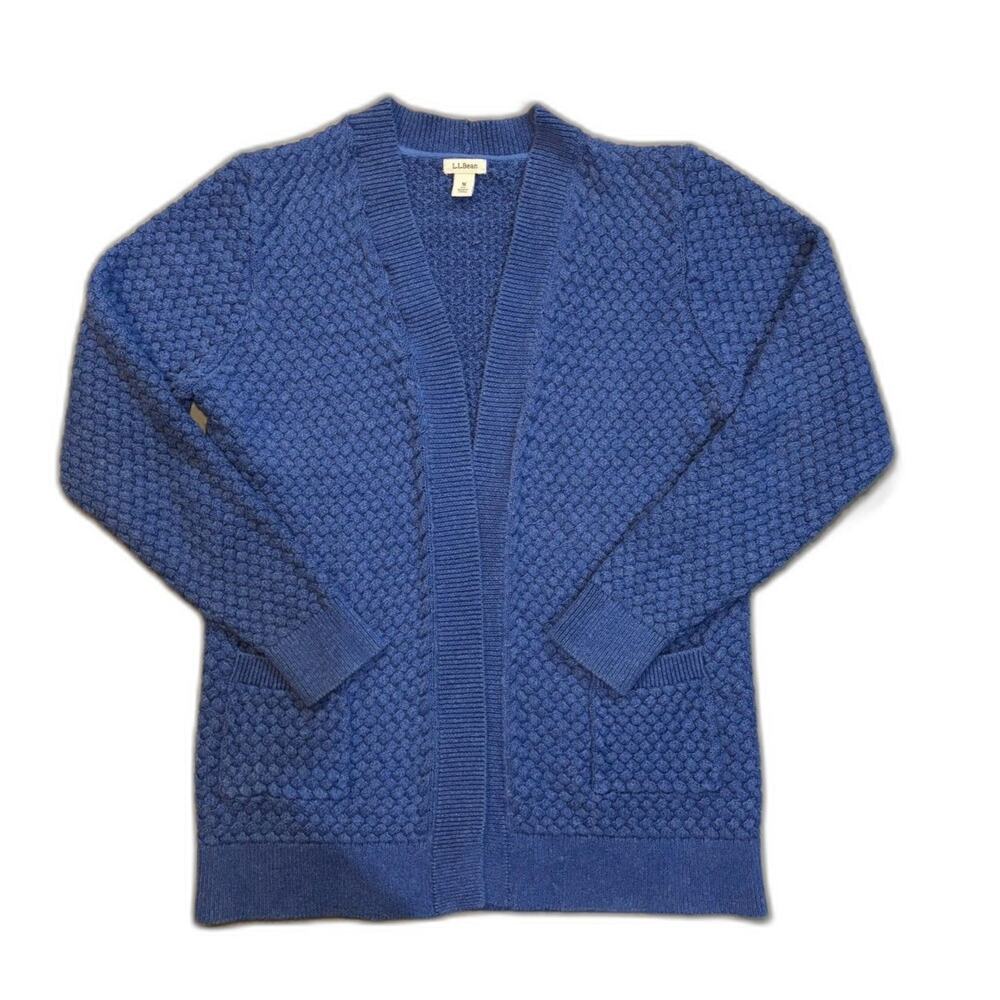 100% Cotton L. L. Bean Woven Knit Cardigan with Pockets Size Medium